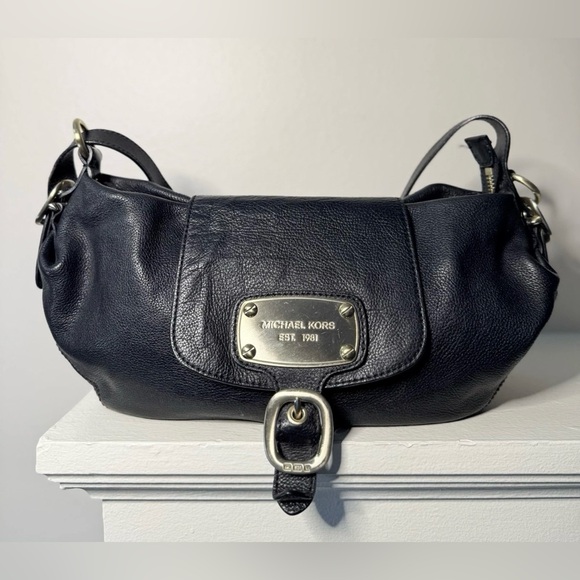 Michael Kors Handbags - Michael Kors Navy Leather Shoulder Bag MK Est. 1981 Flap Hobo